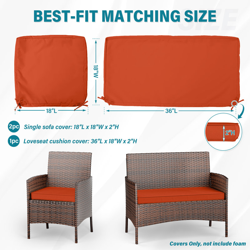 3-Piece Outdoor  Cushion  Covers Set(1 Big Cover+2 Small Covers), Covers Only, Orange