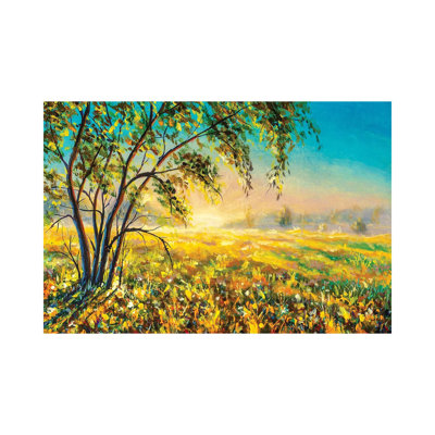 Morning Gentle Misty Rural Landscape Nature by Valery Rybakow - Wrapped Canvas Painting