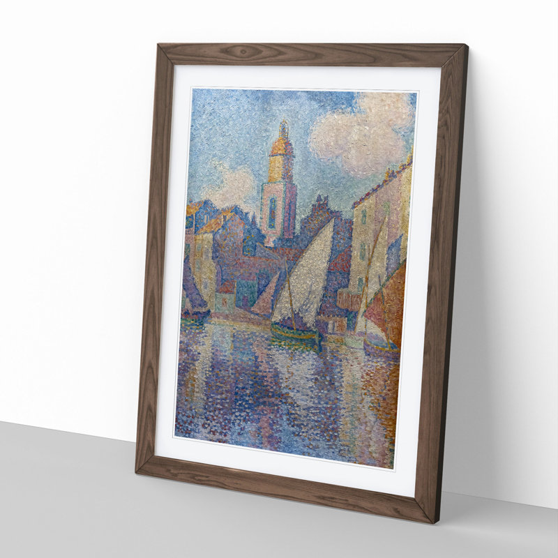 Bell Tower of Saint-Tropez by Paul Signac - Picture Frame Painting, 90cm H x 65cm W x 2cm D, Walnut