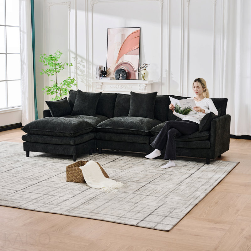140.9-Inch U-Shaped Modular Sectional Sofa, Black Corduroy