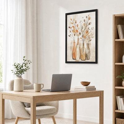 Vases rouille et beige avec feuillage séché - Tableau sur toile