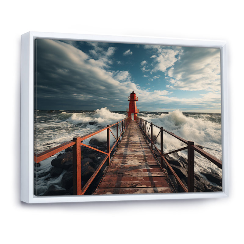 Pier Whispering Waves V - imprimé, Cadre flottant blanc, H 12 po x l 20 po x P 1 po
