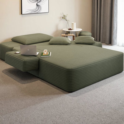 Canapé-lit en velours côtelé moelleux avec 3 coussins, 2-en-1 convertible avec poche latérale, coussin en mousse à ressorts, conception sans assemblage sans cadre pour les petits espaces, salon