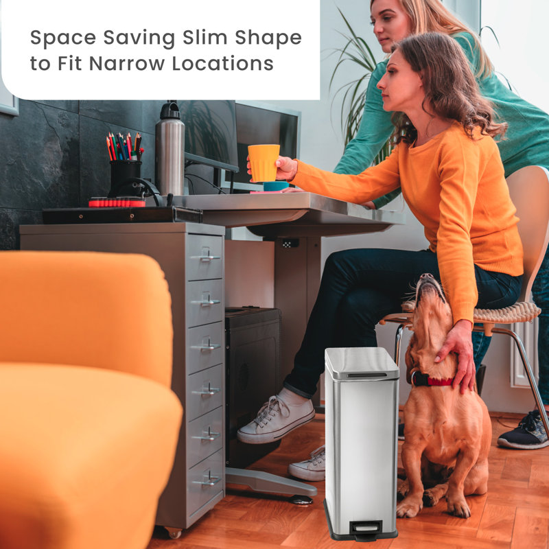 12 Gallon and 2.5 Gallon Brushed Stainless Steel Slim Trash Can Set