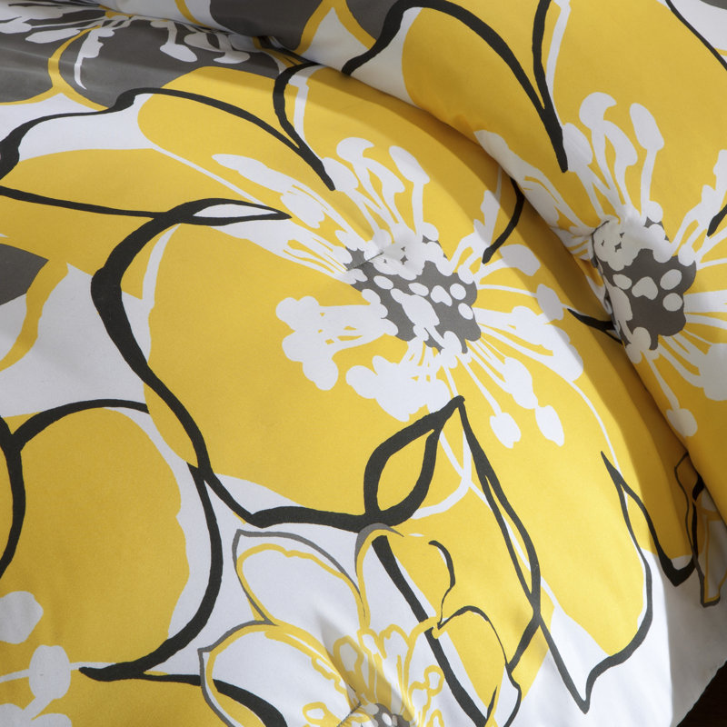 King Yellow and Grey Microfiber Floral Comforter Set