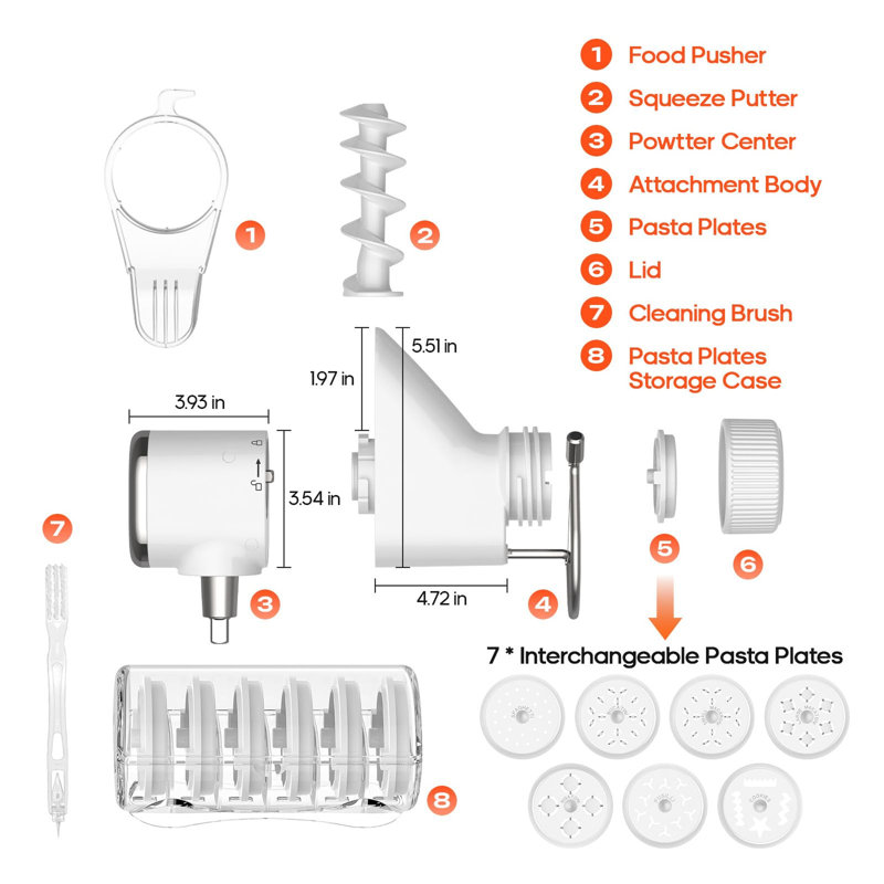Compatible avec les batteurs sur socle KitchenAid®, le disque à biscuits et la brosse GVode 7-en-1 pour 7 formes de pâtes