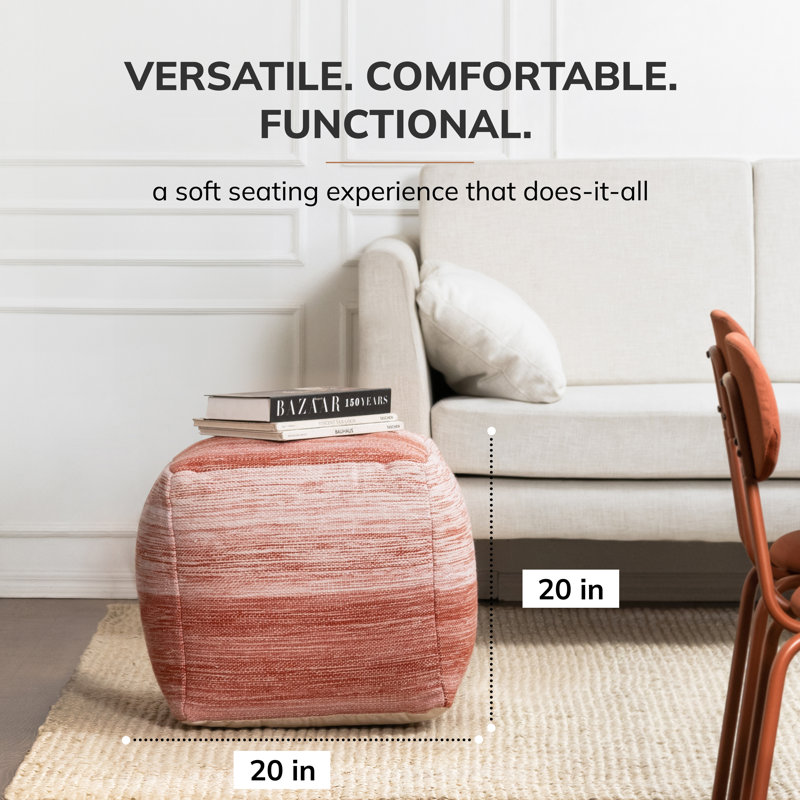 Teagan Upholstered Pouf, Red/Ivory Polyester Blend