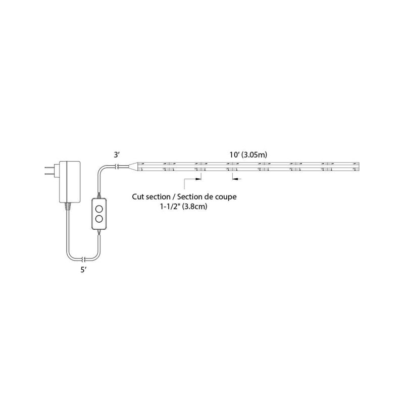 Ensemble de ruban lumineux 10 pi, H 0,05 po x l 120 po x P 0,4 po