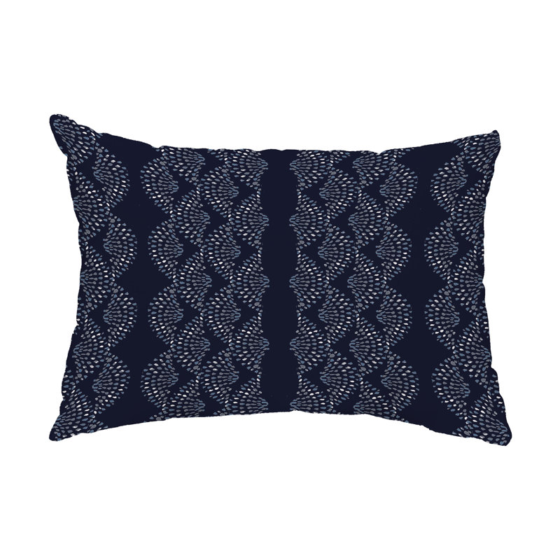Dotted Geometric Outdoor Reversible Throw Pillow, Navy Blue