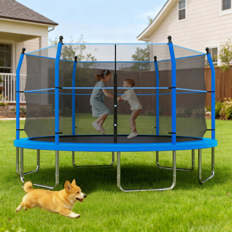 Trampoline de 14 pi avec échelle et filet d'enclos pour enfants et adultes, trampoline d'extérieur robuste de 14 pi pour la cour