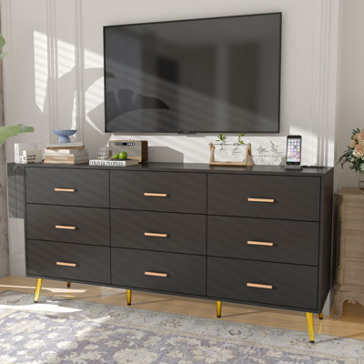 Iyosayi 9 Drawer Dresser, 63â€Modern Chest With Charging Station For Bedroom
