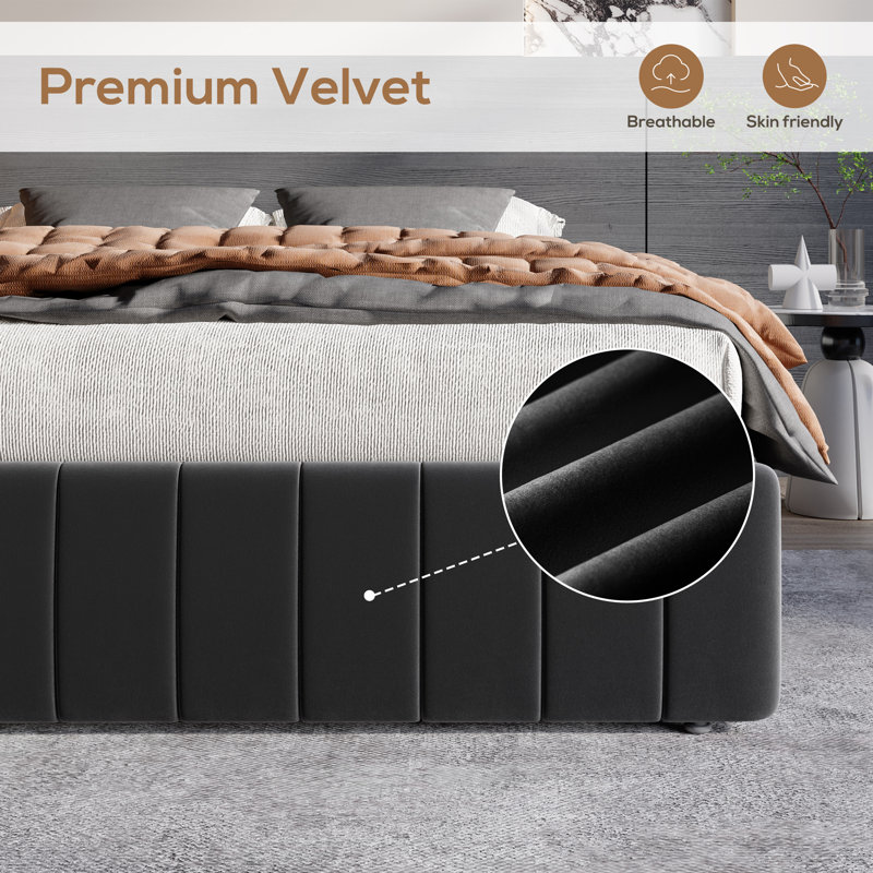 Lit plateforme tapissier avec 4 tiroirs verrouillables Modern, Noir, Grand