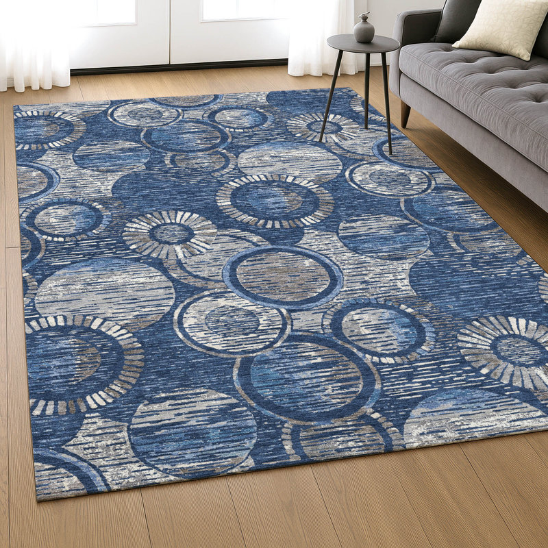 Premium Machine Washable Mayfield AMF2206 geometric Rug, Navy, 10' x 14'