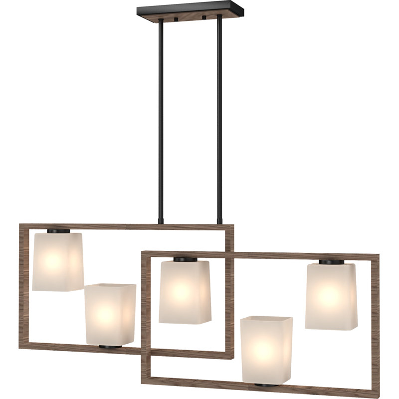 Lustre carré / rectangulaire noir et noir à 5 lumières avec abat-jour conique en verre givré D camion