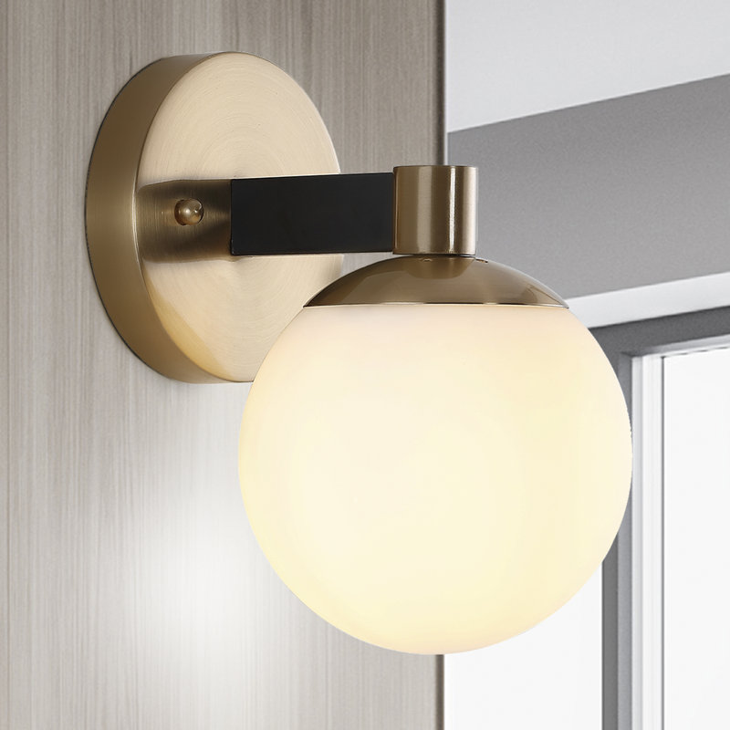  Meuble-lavabo à DEL contemporain en métal / verre givré Songer, Or / noir mat, Une lumière