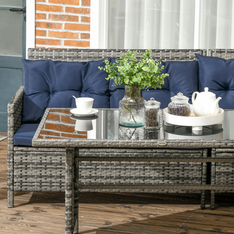 Anacoglu 6 Pieces Rattan Garden Furniture Set 8-Seater Cushions Dark Blue