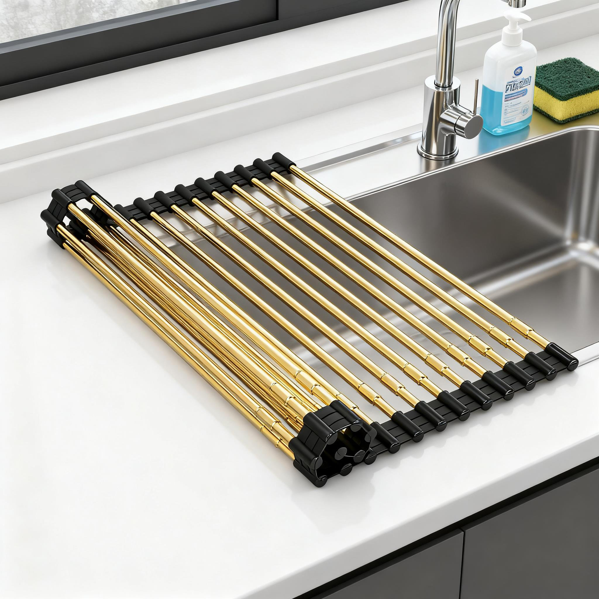 Xiangong Roll Up Dish Drainer Rack, Heat-Resistant Collapsible Over The ...