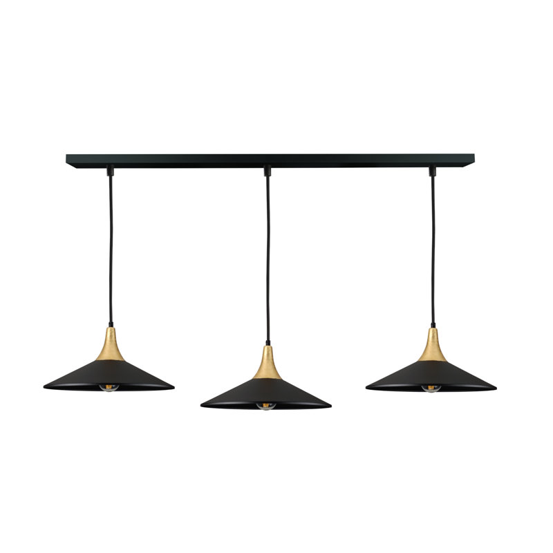 - Light Matte Black Dome Pendant, 120cm H x 125cm W x 36cm D, Gold/Black, 3 Lights