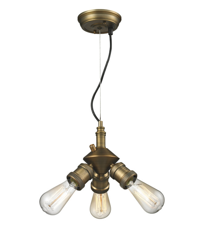3 - Light Sputnik Sphere Chandelier, Brushed Brass