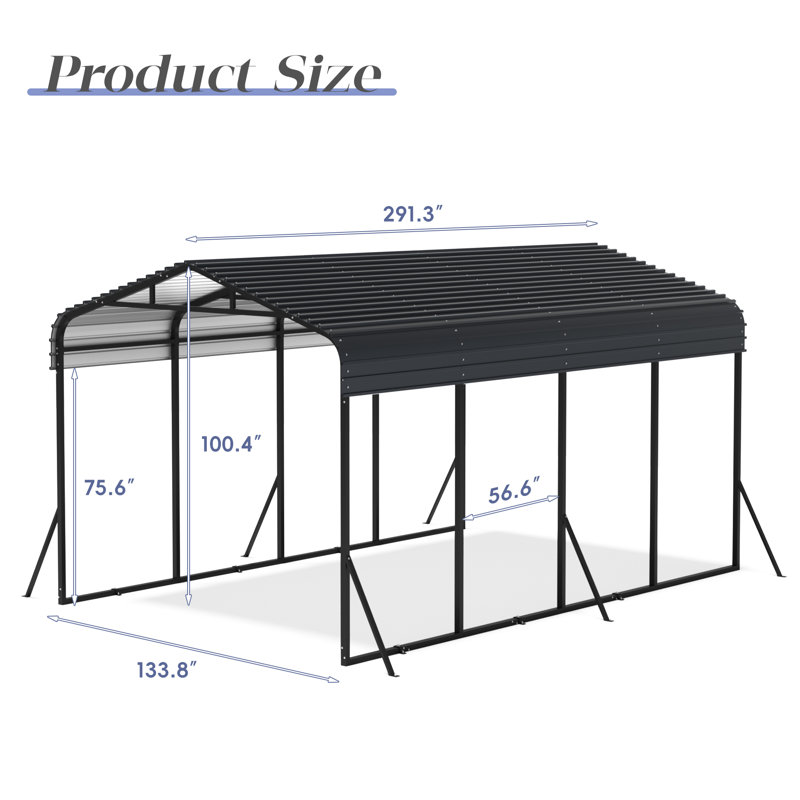 Abri d'auto robuste 12 x 25 pi avec toit en acier galvanisé