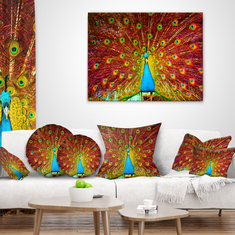 Coussin de danse animal peacock, H 16 po x l 16 po