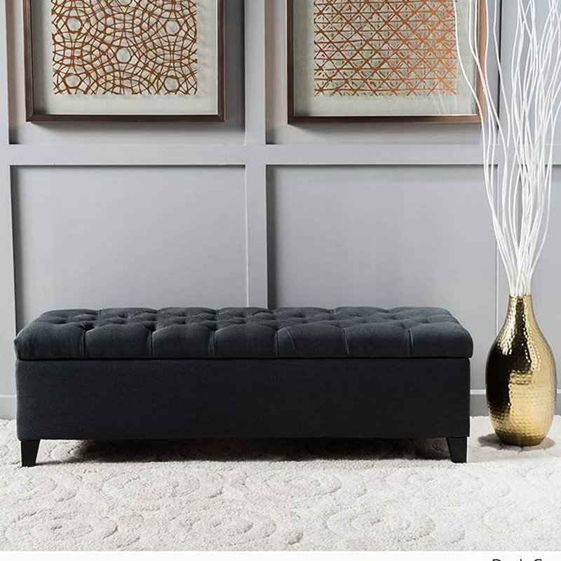Gris foncé contemporain avec texture de boutons et coutures en losanges, l 50,94 po x P 17,68 po, H 16,63 po, bois de bouleau et tissu gris, largeur, profondeur, hauteur, capitonnage
