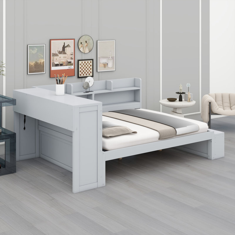 Modern Daybed with Integrated Storage Cabinets and Built-in USB Charging Ports, Gray