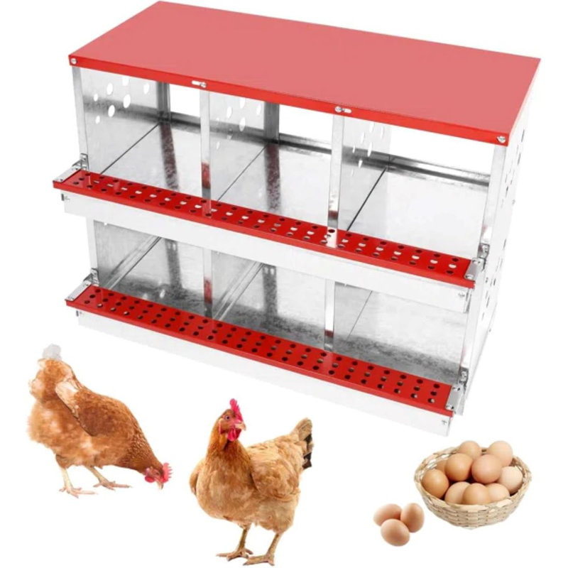 Erasmus Two-Tier Chicken Nesting Boxes,6 Compartment Nesting Boxes for Chickens, Galvanized Steel Chicken Laying Boxes with Lid Cover
