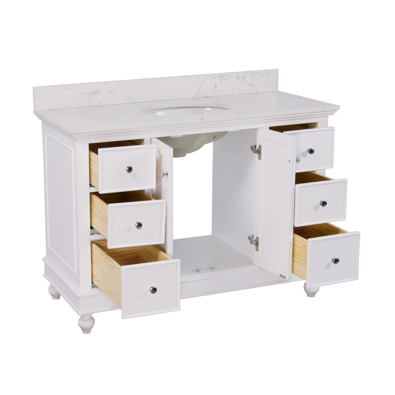 Ferdinand 48'' Single Bathroom Vanity with Top, White, Engineered Marble