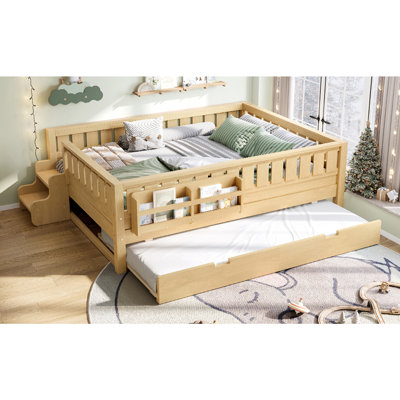 Bed with built-in bookshelves and small staircase, high-quality safety rails, and Trundle