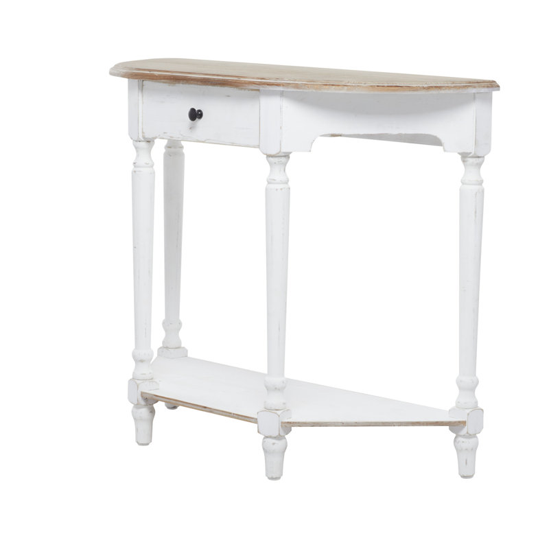 Console blanche à 1 tiroir et 1 tablette avec plateau en bois brun Niven