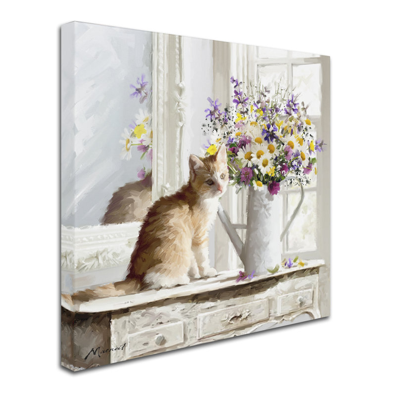 «Kitten on Window Sil» par Armand, reproduction sur toile, H 14 po x l 14 po x p 2 po