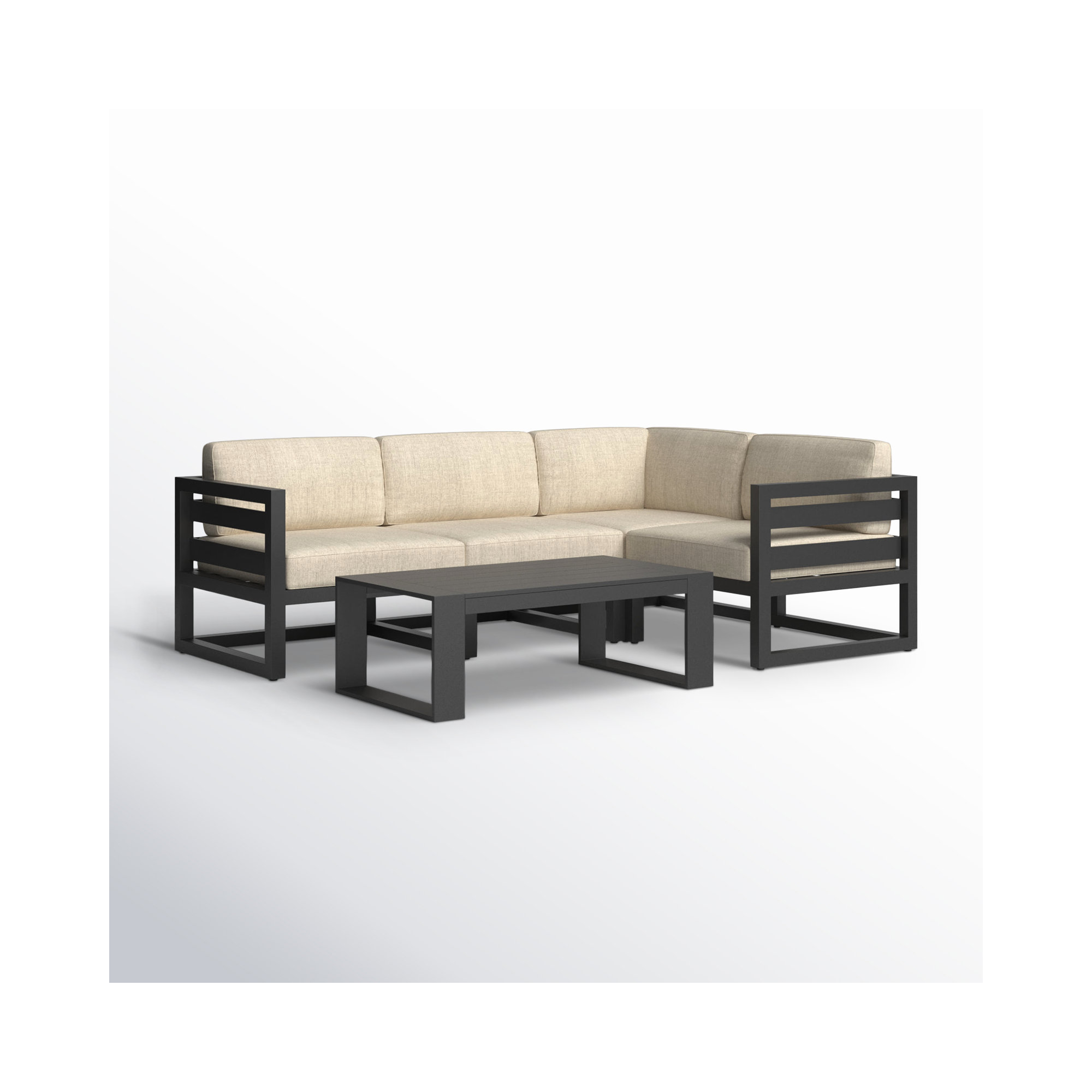 Smith 5 Piece Sectional Seating Group with Sunbrella® Cushions, Canvas Flax, Slate