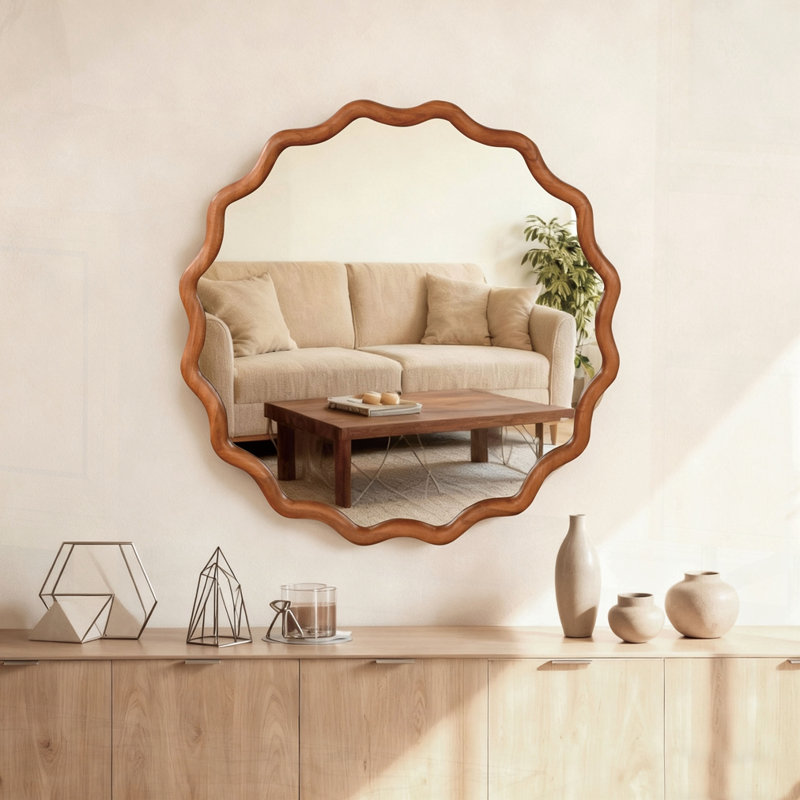 Miroir Wavy, Brun jaune, 30 po x 1,18 po