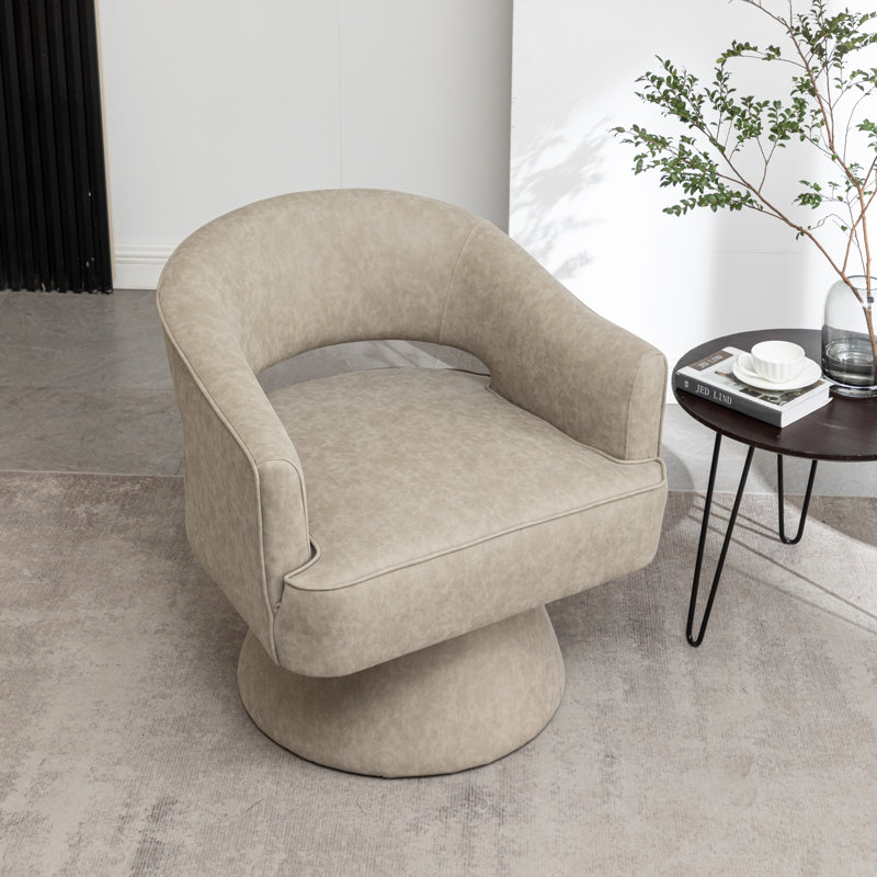 Kiersten Faux Leather Swivel Barrel Chair, Dark Apricot Faux Leather, 1