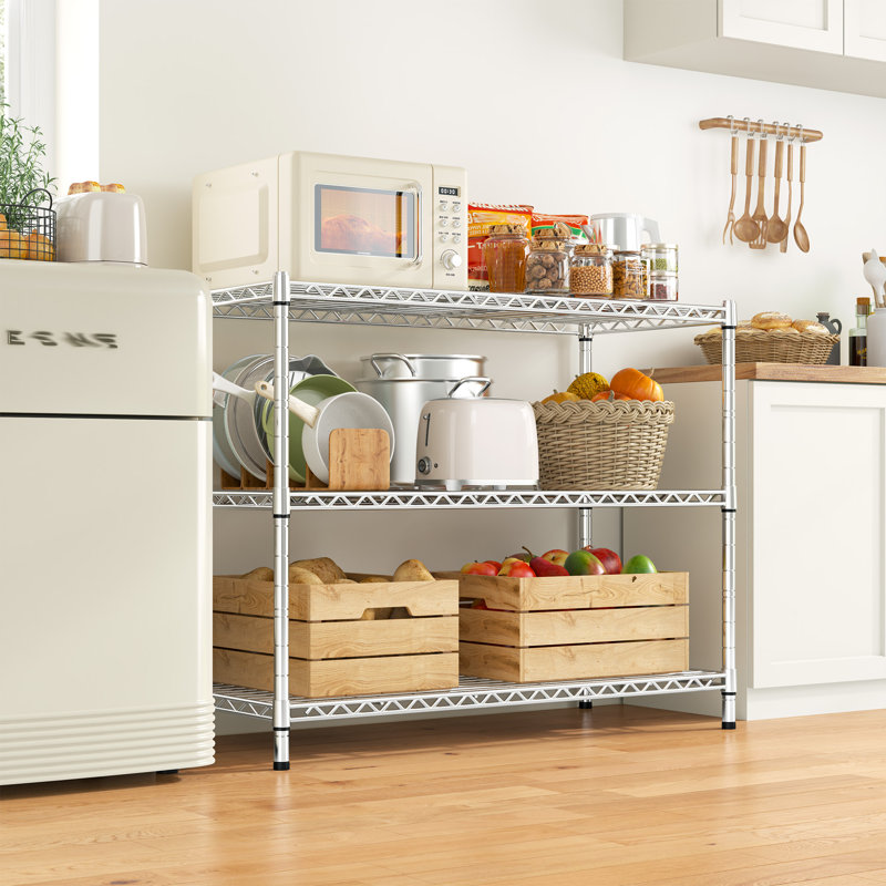 Étagère de rangement en fil de 35,6 po, support réglable de 14 po pour la cuisine, garde-manger, placard, noir, Chrome chrome