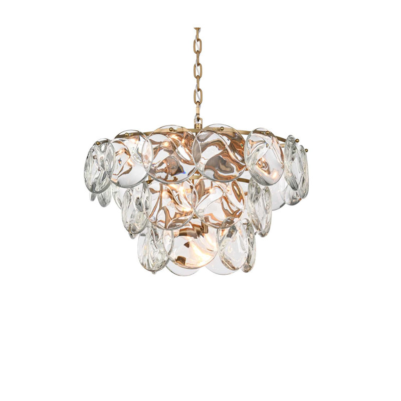 Lustre en cristal 24 pouces Ikeny, H 14 po x l 24 po x P 24 po, Or satiné, 12 lumières
