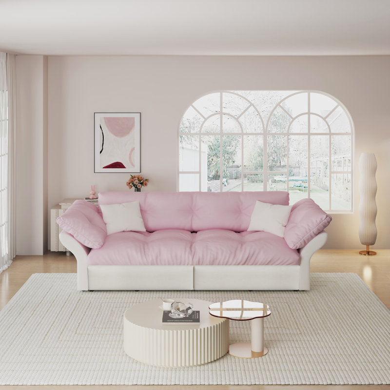 Canapé-lit escamotable, canapé-lit capitonné convertible 3-en-1, Velours rose