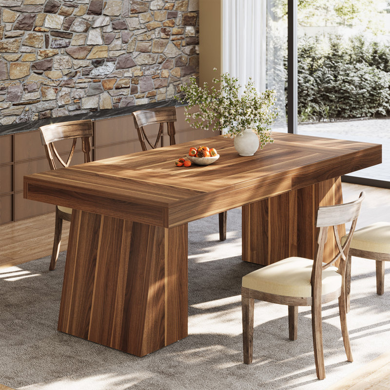Table de salle à manger 55 po pour 4-6, table de cuisine rectangulaire en bois pour la salle à manger, petits espaces, Brun