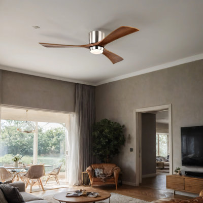 Ventilateur de plafond en bois avec lumière et télécommande, ventilateur de plafond encastré moderne à profil bas, moteur à courant continu réversible à 6 vitesses, pour chambre à coucher, salon, ferme et patio