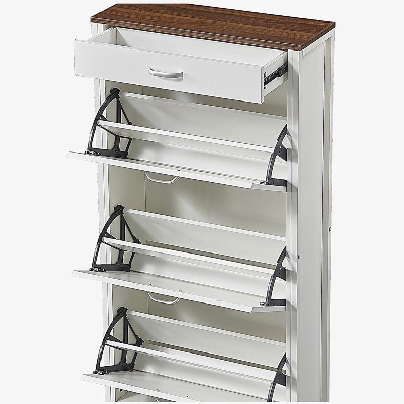 Armoire à chaussures avec 3 tiroirs rabattables et 1 tiroir, étagères de rangement minces pour le vestibule, range-chaussures étroits dissimulés