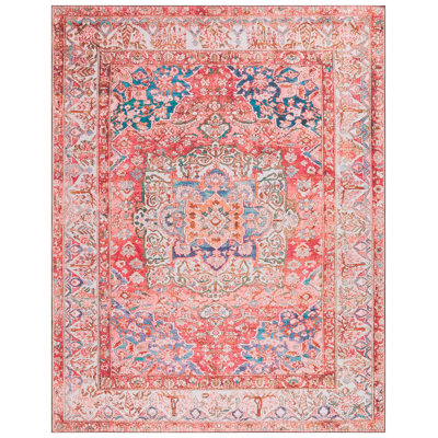 Tucson Oasis Washable Rug Non-Slip Area Rug in Pink & Beige