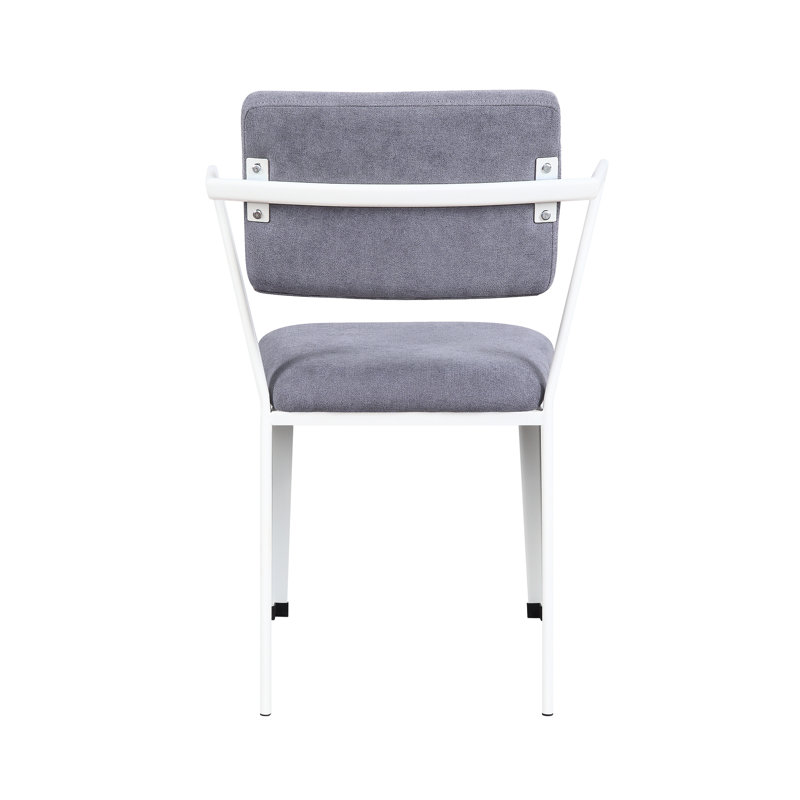 Chaise de bureau industrielle avec tissu gris et blanc, dossier haut, siège fixe, coussins, pieds et structure en métal, tissu de finition, dossier, coussin de siège, structure, look