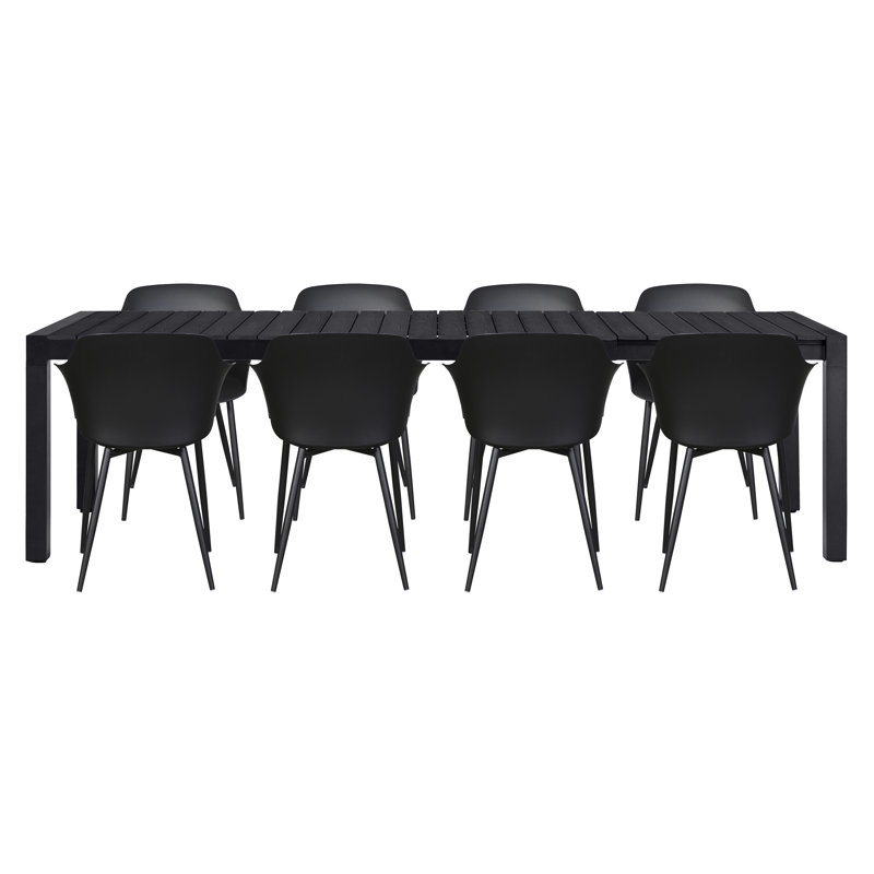Ragnar 8 - Person Patio Dining Set with Extendable Rectangular Table, Black