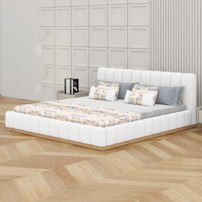 Contemporary Upholstered Platform Bed Frame, Low Profile  Wood Base