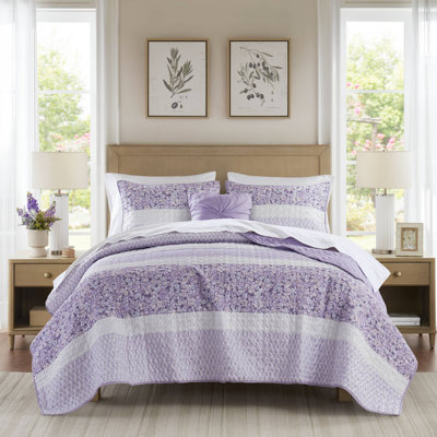 Madison Park Caralie Purple Seersucker 4-Piece Full/Queen Coverlet Set with Throw Pillow