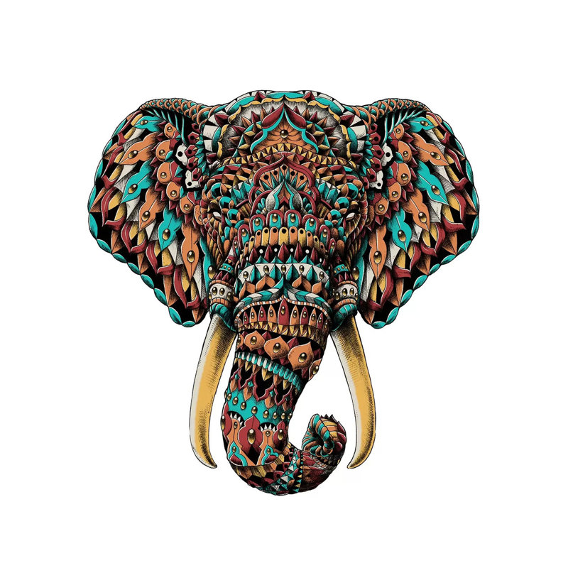 Ornate Elephant Head In Color II by Bioworkz - Wrapped Canvas Print