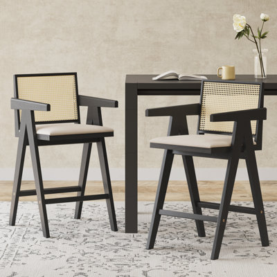 Tabouret de bar de 27 pouces de hauteur avec assise rembourrÃ©e de mousse et structure robuste en bois d'hÃ©vÃ©a, idÃ©al pour les cuisines et les bars modernes