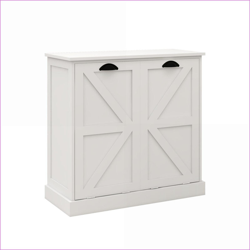 Laundry Sorter Cabinet, Two-Compartment Tilt-Out with Removable Bags, Off-White | MDF | Laundry Room