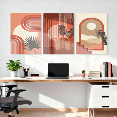 Abstrait paysage désertique sur toile tendue, ensemble de 3 reproductions d'art sur toile pour salon, chambre à coucher ou bureau